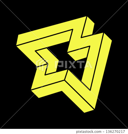 Optical illusion objects. Geometric figures. Escher style. Impossible shapes. Line design. Isolated on a black background. Vector illustration. Optical art. Optical illusion objects. Geometric figures. Escher style. Impossible shapes. Line design. Isolated on a black background. Vector illustration. Optical art. 136270217