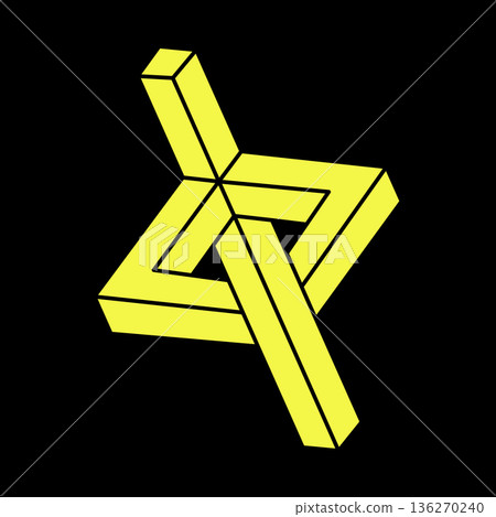 Impossible shapes. Sacred geometry. Optical illusion. Abstract eternal geometric object. Impossible endless outline triangle. Op art. Impossible geometry symbol on a black background. Escher style. 136270240
