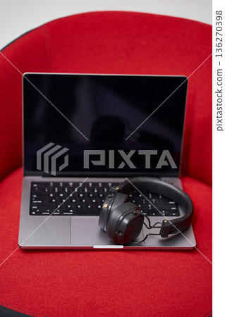 Laptop with Headphones - Creative Workspace Laptop with Headphones - Creative Workspace 136270398