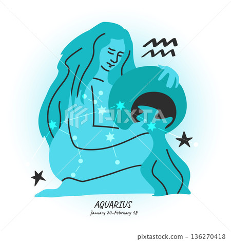 AQUARIUS horoscope character. Celestial element or zodiac sign. Bright modern hand drawn vector 136270418