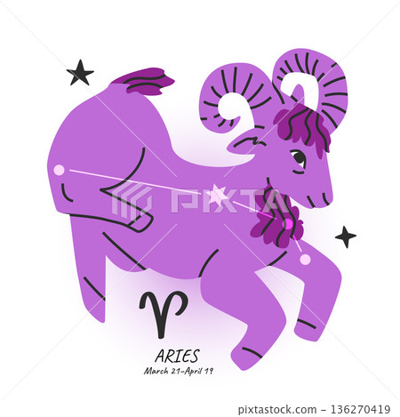 ARIES horoscope character. Celestial element or zodiac sign. Bright modern hand drawn vector 136270419