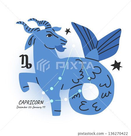 CAPRICORN horoscope character. Celestial element or zodiac sign. Bright modern hand drawn vector 136270422