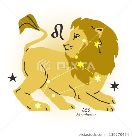 LEO horoscope character. Celestial element or zodiac sign. Bright modern hand drawn vector isolated 136270424