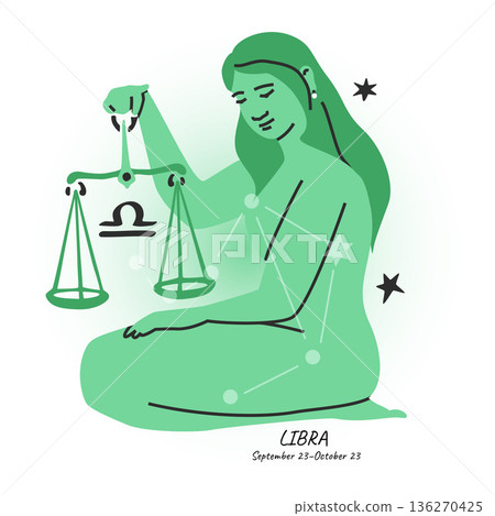 LIBRA horoscope character. Celestial element or zodiac sign. Bright modern hand drawn vector 136270425