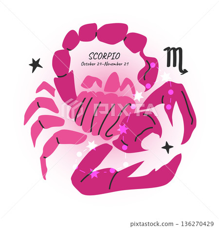 SCORPIO horoscope character. Celestial element or zodiac sign. Bright modern hand drawn vector 136270429