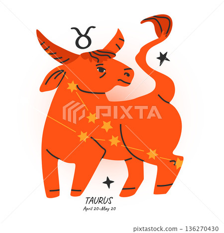 TAURUS horoscope character. Celestial element or zodiac sign. Bright modern hand drawn vector 136270430