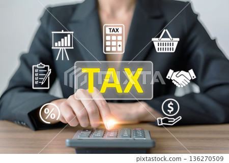 Professional Businessperson Calculating Taxes with Financial Planning and Tax Management Tools for Corporate Success 136270509
