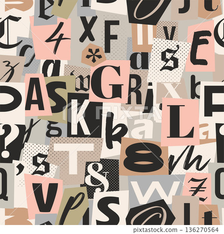 Anonymous message alphabet. Cut out ransom kidnapper letters seamless pattern Anonymous message alphabet. Cut out ransom kidnapper letters seamless pattern 136270564