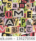 Ransome alphabet. Letters and numbers cut from newspapers seamless pattern 136270566