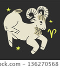 Aries zodiac symbol. Vector. Hand drawn astrological design isolated on black bground 136270568