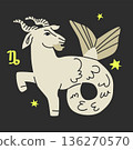 Capricorn horoscope symbol. Vector. Unique modern zodiac sign isolated on black bg 136270570