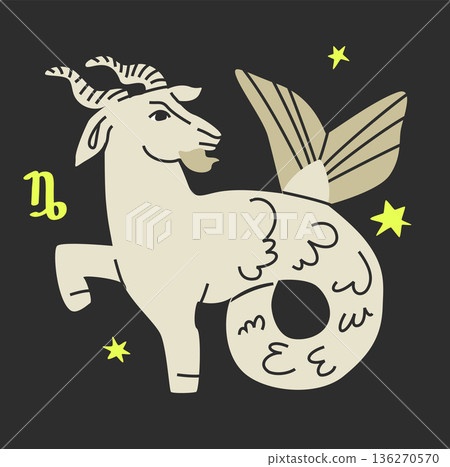 Capricorn horoscope symbol. Vector. Unique modern zodiac sign isolated on black bg 136270570