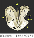 Gemini zodiac vector illustration. Hand drawn asset isolated on black background 136270571