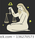 Libra zodiac sign. Unique modern monochrome vector isolated on black bg 136270573
