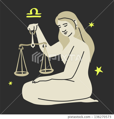 Libra zodiac sign. Unique modern monochrome vector isolated on black bg 136270573