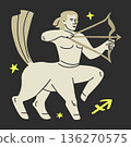 Sagittarius zodiac illustration. Unique modern monochrome vector isolated 136270575