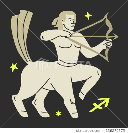 Sagittarius zodiac illustration. Unique modern monochrome vector isolated 136270575