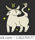 Taurus zodiac symbol. Hand drawn vector illustration isolated on black background 136270577
