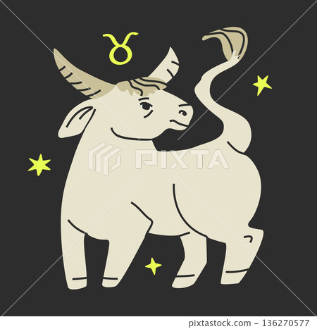 Taurus zodiac symbol. Hand drawn vector illustration isolated on black background 136270577