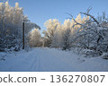 Trees covered with snow and snowdrifts around 136270807