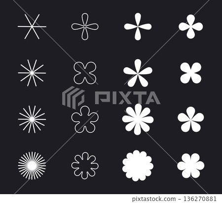 Abstract shapes. Geometric brutalism y2k flower figures, trendy abstract style elements flat vector illustration set. Graphic brutalist floral shapes collection 136270881