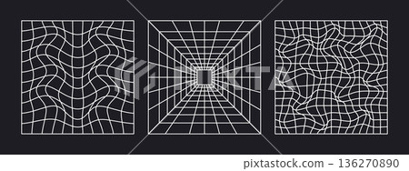 Geometric wireframe grids. Abstract mesh frames, trendy graphic grid shapes flat vector illustration set. Mesh shapes collection 136270890