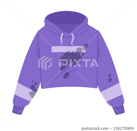 Dirty hoodie. Cartoon wrinkled stained clothes, laundry apparel flat vector illustration. Stained dirty sweatshirt on white background Dirty hoodie. Cartoon wrinkled stained clothes, laundry apparel flat vector illustration. Stained dirty sweatshirt on white background 136270909