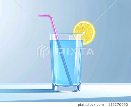 Bright cocktail. Summer drink in glass with straw. Cold lemonade. Modern minimalist style. Bright cocktail. Summer drink in glass with straw. Cold lemonade. Modern minimalist style. 136270960