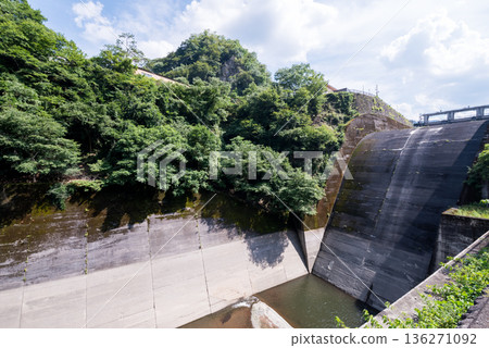 [Ogouchi Dam] Dam spillway in summer 136271092