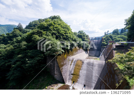 [Ogouchi Dam] Dam spillway in summer 136271095