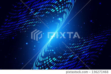 Futuristic square pattern curve with lighting effect on blue background. 136271468