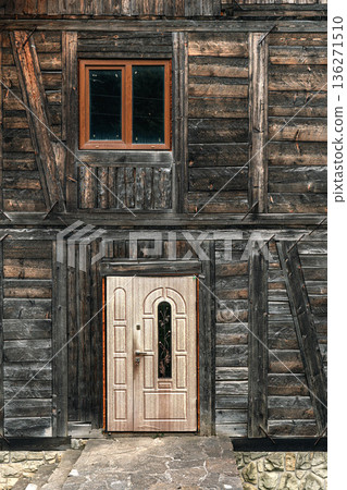 Old Wooden House Facade with Traditional Door Old Wooden House Facade with Traditional Door 136271510