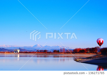 The Nikko mountain range as seen from the Watarase Reservoir 136271785