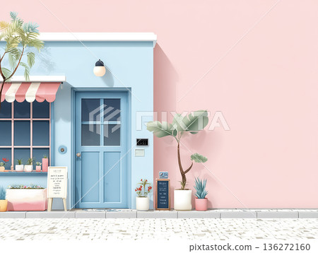 柔和色調的美容院外觀圖片插圖素材 136272160