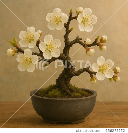 White plum bonsai - Japanese-style interior with a spring feel 136272252