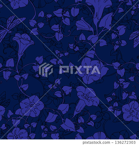 Seamless pattern curly bindweed flowers. Floral vector color illustration. 136272303