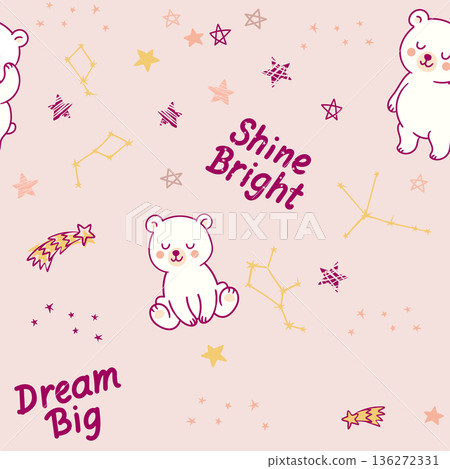 Seamless pattern with cute cartoon bears and constellations 136272331