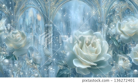 一個充滿柔和光線和白色玫瑰的夢幻聖地 136272401