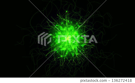 Green Neural Connected Lines Bio Cell Organic Life Microbiology Research. Abstract Healthcare Biotech Background. Cyber Digital Network Neuroscience Technology BG Concept. Vector Illustration. 136272418