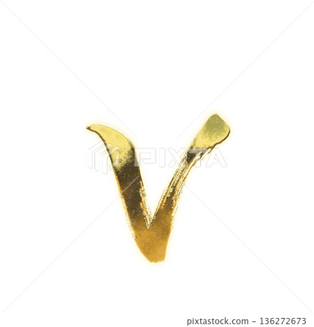 Golden calligraphy alphabet lowercase letter "v" with alpha channel Golden calligraphy alphabet lowercase letter "v" with alpha channel 136272673