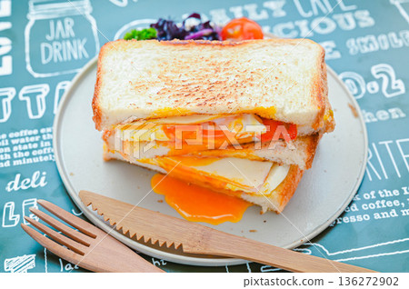 Fried egg hot sandwich Fried egg hot sandwich 136272902