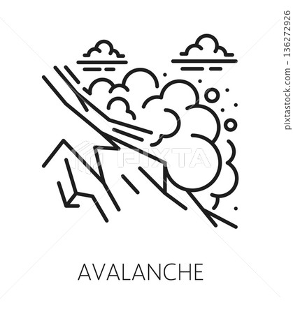 Avalanche natural disaster, environment accident line icon. Avalanche destruction accident linear icon, natural disaster vector symbol. Environmental cataclysm sign with snow rushing from mountain Avalanche natural disaster, environment accident line icon. Avalanche destruction accident linear icon, natural disaster vector symbol. Environmental cataclysm sign with snow rushing from mountain 136272926