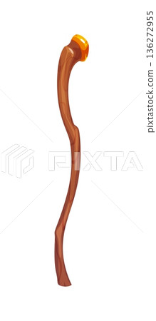 Wooden walking stick or club, St Patrick day symbol. Cartoon vector traditional wood Irish shillelagh or staff symbolizing Irish heritage, folklore, culture, history, strength, luck and celebration 136272955