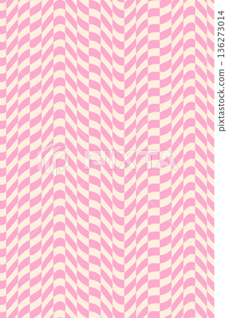 Psychedelic retro groovy hippie pattern background. Seamless vector pattern featuring pink squares arranged in flowing, wavy formations. Playful pattern for funky fashion prints or retro background Psychedelic retro groovy hippie pattern background. Seamless vector pattern featuring pink squares arranged in flowing, wavy formations. Playful pattern for funky fashion prints or retro background 136273014