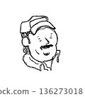 Simple line drawing portrait of a person wearing a hat 136273018