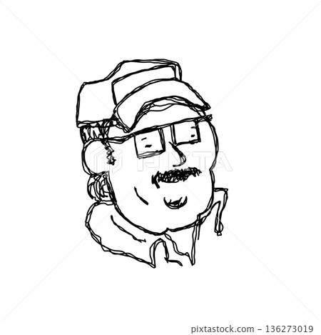 A simple line drawing of a person wearing glasses and a hat A simple line drawing of a person wearing glasses and a hat 136273019