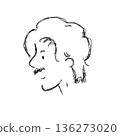Simple line drawing portrait of a young mustachioed man in profile 136273020