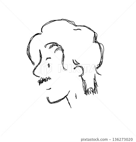 Simple line drawing portrait of a young mustachioed man in profile Simple line drawing portrait of a young mustachioed man in profile 136273020