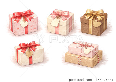 情人節禮盒套裝，內含5幅水彩插畫 136273274