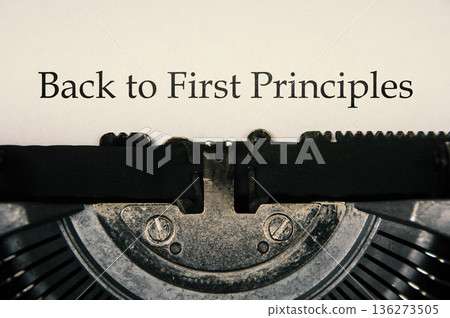 Back to first principles concept illustrating analytical thinking root cause reasoning and fundamental problem solving approach. 136273505